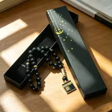 boxed imitation agate prayer beads, 10 mm, 33 beads, with Kaaba pendant, hand‑held prayer beads for spiritual practice