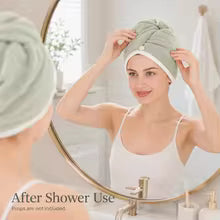 Double Layer Coral Fleece Hair Drying Cap for Women Absorbent Hair Towel Wrap Button Turban Soft Bath Head Towel for Bathroom