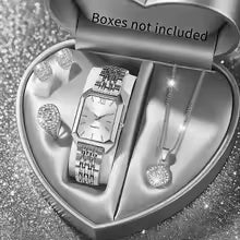5PCS/Set Elegant Rectangle Women Watches Fashion Roma Dial Ladies Quartz Wristwatch Rhinestone Jewelry Set